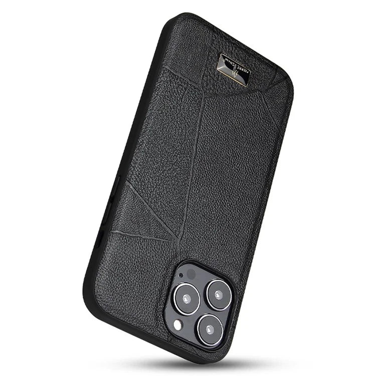 FIERRE SHANN For iPhone 15 Pro Case Hardware Decor Leather+TPU Anti-drop Phone Cover