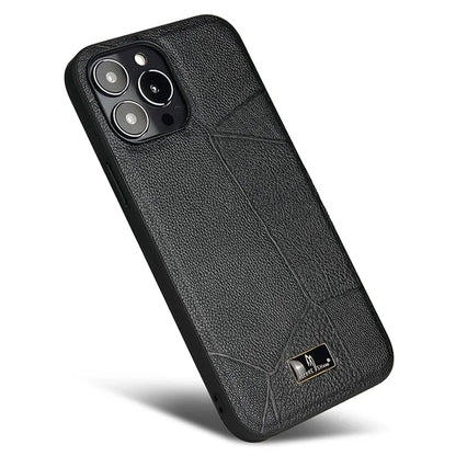 FIERRE SHANN For iPhone 15 Pro Case Hardware Decor Leather+TPU Anti-drop Phone Cover