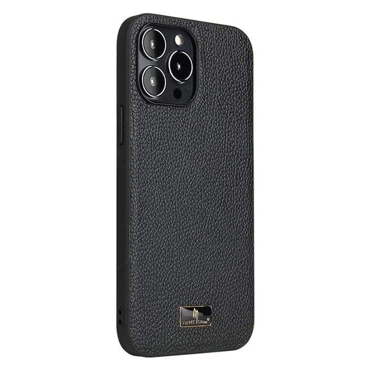 FIERRE SHANN For iPhone 15 Pro Case Hardware Decor Leather+TPU Anti-drop Phone Cover