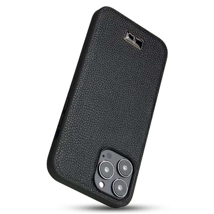 FIERRE SHANN For iPhone 15 Pro Case Hardware Decor Leather+TPU Anti-drop Phone Cover