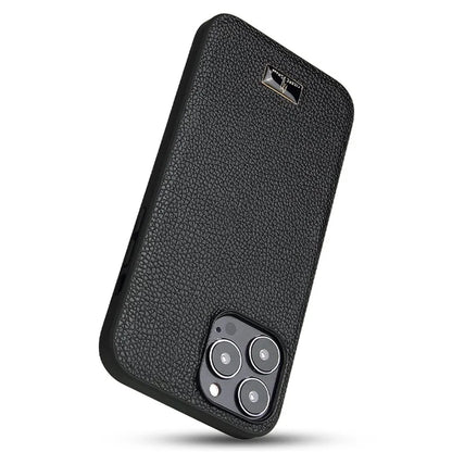 FIERRE SHANN For iPhone 15 Pro Case Hardware Decor Leather+TPU Anti-drop Phone Cover