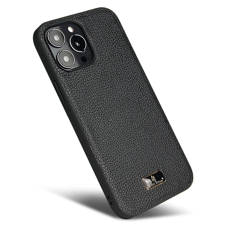 FIERRE SHANN For iPhone 15 Pro Case Hardware Decor Leather+TPU Anti-drop Phone Cover