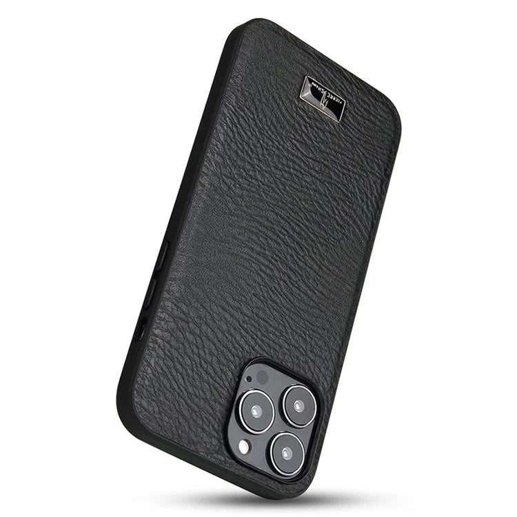 FIERRE SHANN For iPhone 15 Pro Case Hardware Decor Leather+TPU Anti-drop Phone Cover