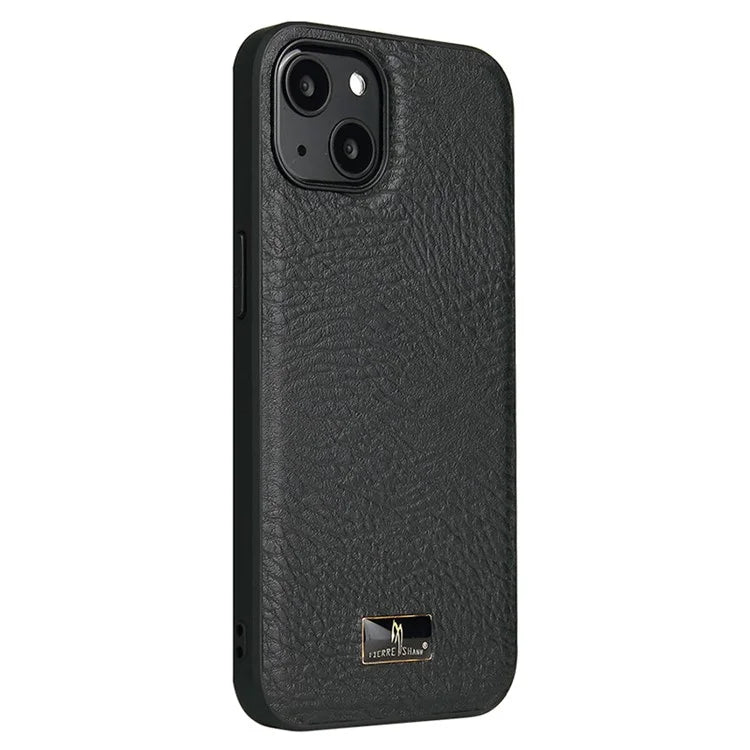 FIERRE SHANN For iPhone 15 Plus Case Leather+TPU Phone Cover with Hardware Decor