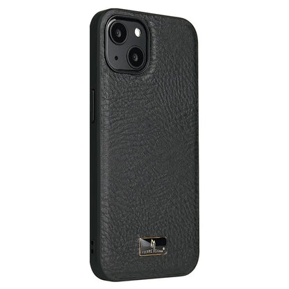 FIERRE SHANN For iPhone 15 Plus Case Leather+TPU Phone Cover with Hardware Decor