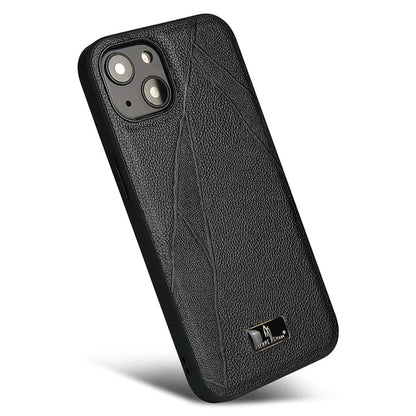 FIERRE SHANN For iPhone 15 Plus Case Leather+TPU Phone Cover with Hardware Decor