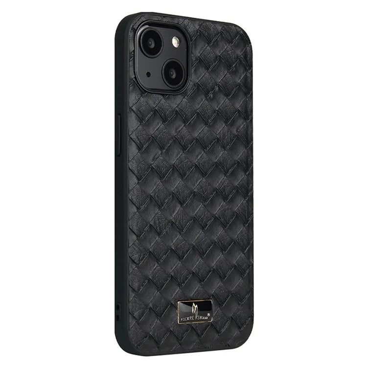 FIERRE SHANN For iPhone 15 Plus Case Leather+TPU Phone Cover with Hardware Decor