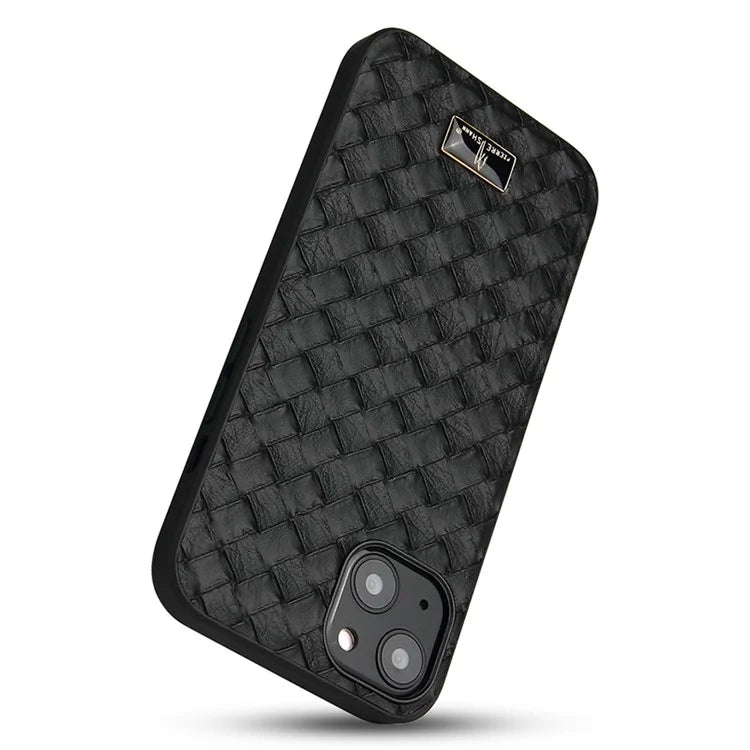 FIERRE SHANN For iPhone 15 Plus Case Leather+TPU Phone Cover with Hardware Decor