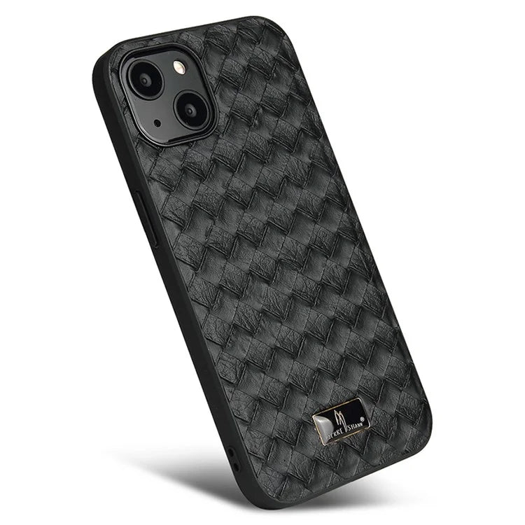 FIERRE SHANN For iPhone 15 Plus Case Leather+TPU Phone Cover with Hardware Decor