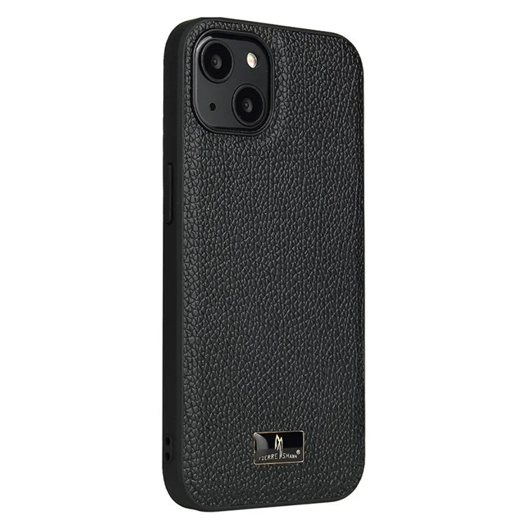 FIERRE SHANN For iPhone 15 Plus Case Leather+TPU Phone Cover with Hardware Decor