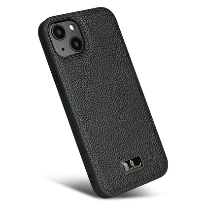 FIERRE SHANN For iPhone 15 Plus Case Leather+TPU Phone Cover with Hardware Decor