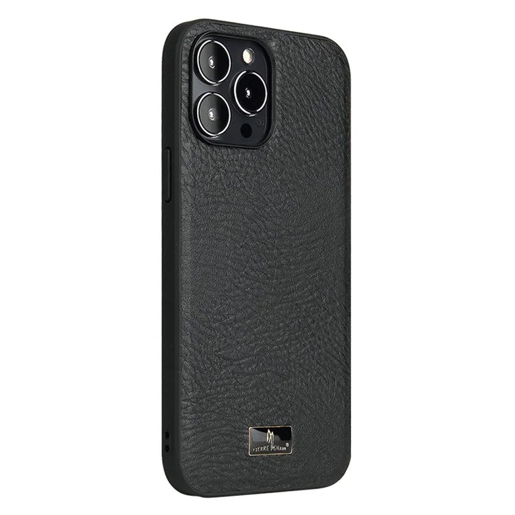 FIERRE SHANN For iPhone 15 Pro Max Case Anti-scratch Hardware Decor Leather+TPU Phone Cover