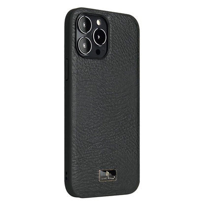 FIERRE SHANN For iPhone 15 Pro Max Case Anti-scratch Hardware Decor Leather+TPU Phone Cover