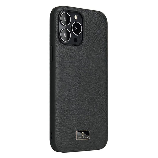 FIERRE SHANN For iPhone 15 Pro Max Case Anti-scratch Hardware Decor Leather+TPU Phone Cover