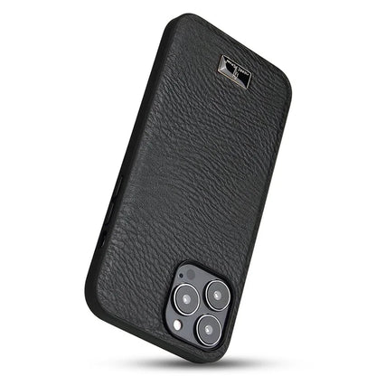 FIERRE SHANN For iPhone 15 Pro Max Case Anti-scratch Hardware Decor Leather+TPU Phone Cover