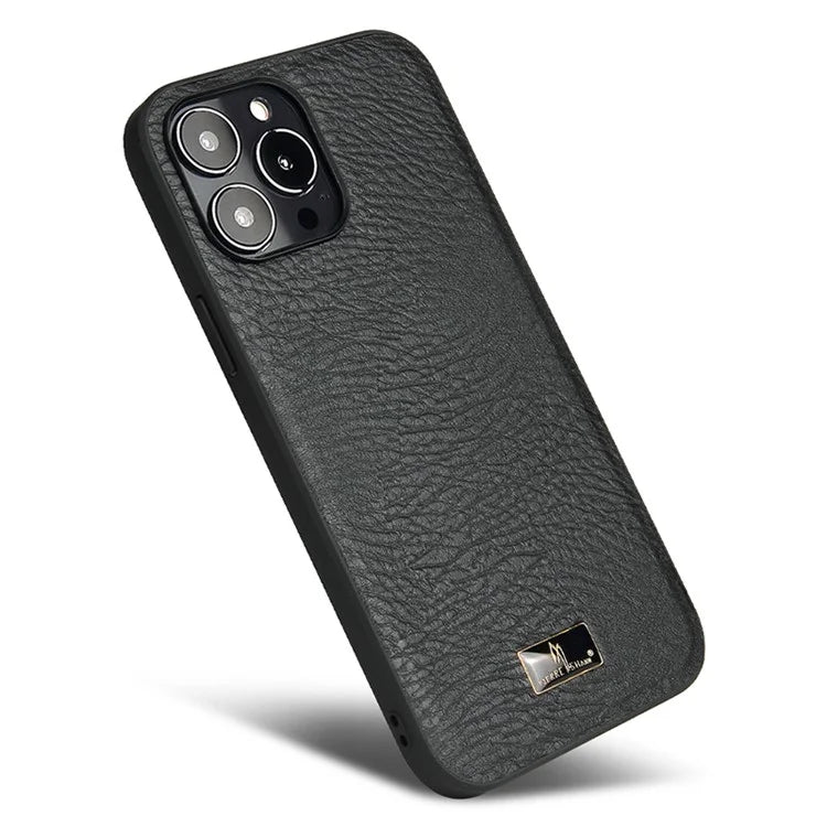 FIERRE SHANN For iPhone 15 Pro Max Case Anti-scratch Hardware Decor Leather+TPU Phone Cover