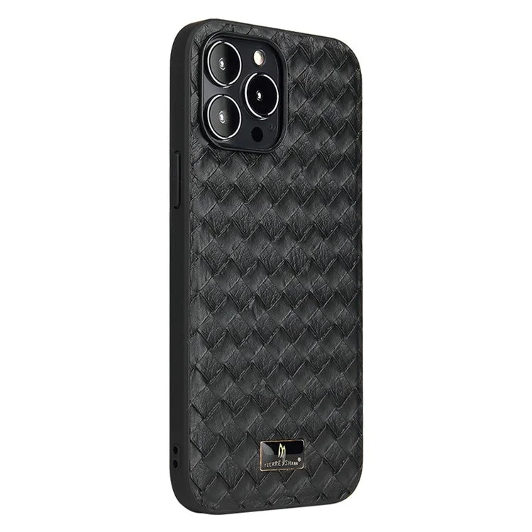 FIERRE SHANN For iPhone 15 Pro Max Case Anti-scratch Hardware Decor Leather+TPU Phone Cover