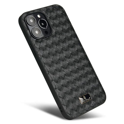 FIERRE SHANN For iPhone 15 Pro Max Case Anti-scratch Hardware Decor Leather+TPU Phone Cover