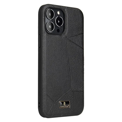 FIERRE SHANN For iPhone 15 Pro Max Case Anti-scratch Hardware Decor Leather+TPU Phone Cover