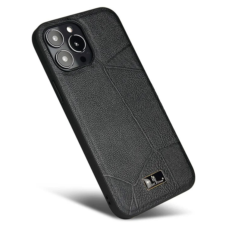 FIERRE SHANN For iPhone 15 Pro Max Case Anti-scratch Hardware Decor Leather+TPU Phone Cover