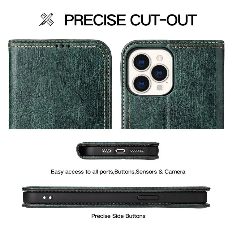 For iPhone 15 Pro Case PU Leather Stand Cell Phone Cover Wallet Tree Texture Shell