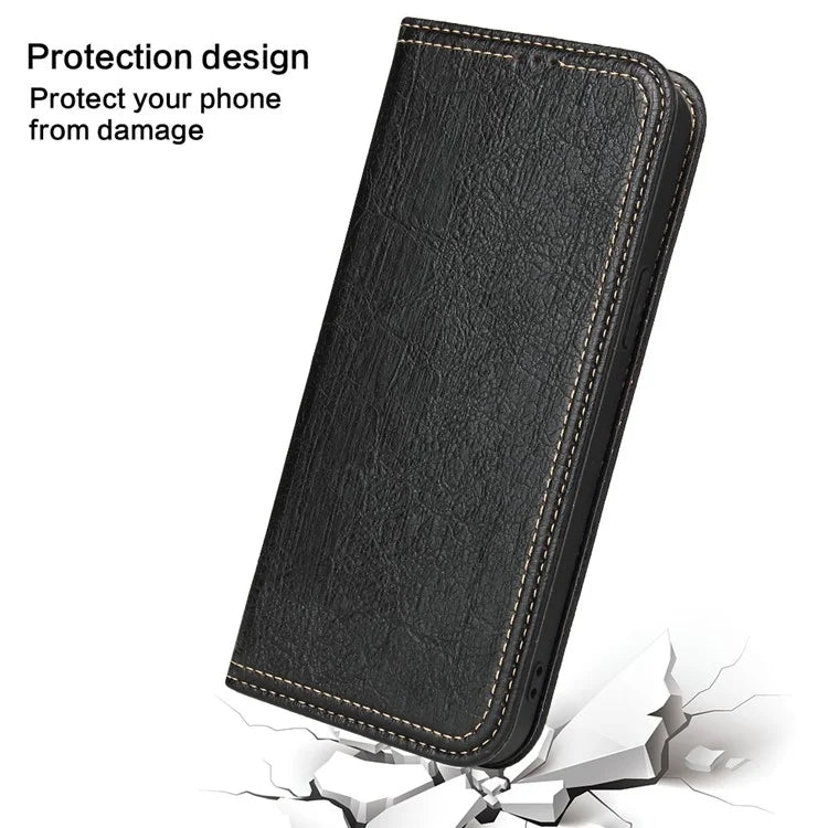 For iPhone 15 Pro Case PU Leather Stand Cell Phone Cover Wallet Tree Texture Shell