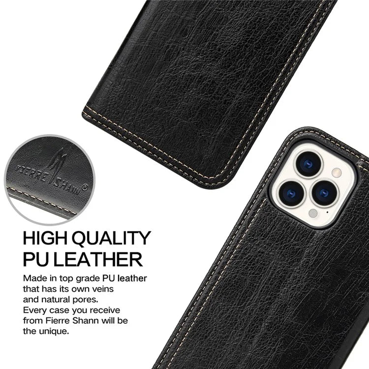 For iPhone 15 Pro Case PU Leather Stand Cell Phone Cover Wallet Tree Texture Shell