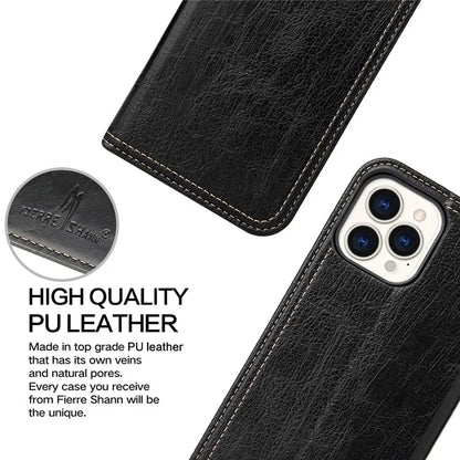 For iPhone 15 Pro Case PU Leather Stand Cell Phone Cover Wallet Tree Texture Shell