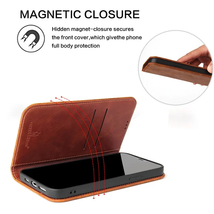 For iPhone 15 Pro Case PU Leather Stand Cell Phone Cover Wallet Tree Texture Shell