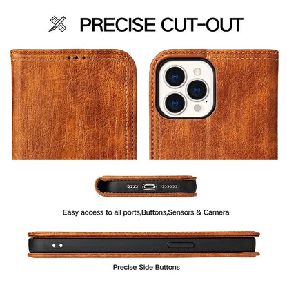 For iPhone 15 Pro Case PU Leather Stand Cell Phone Cover Wallet Tree Texture Shell