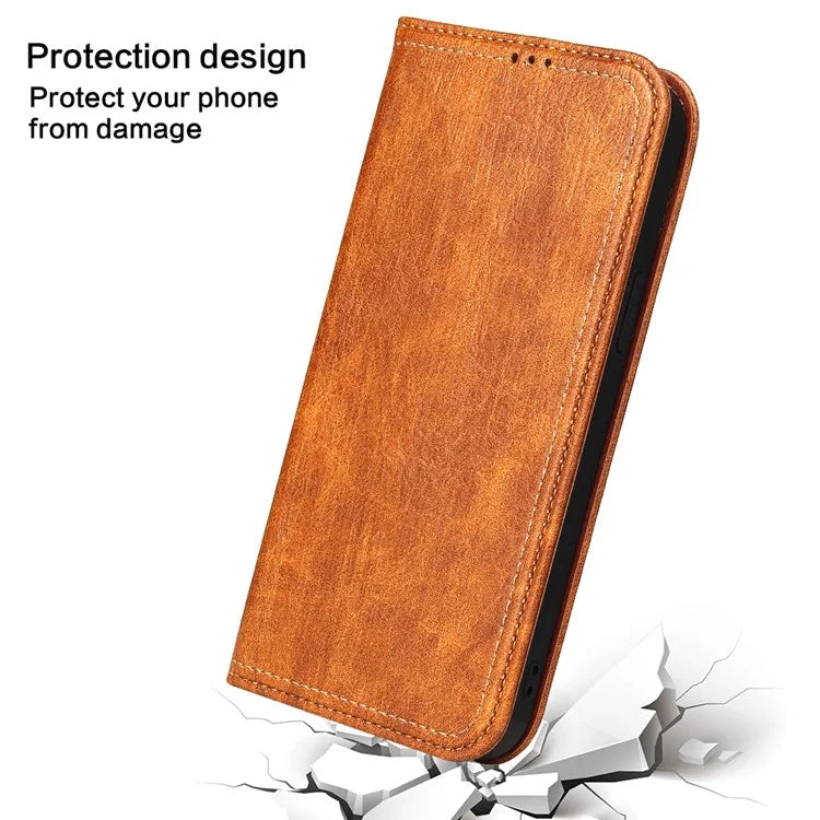 For iPhone 15 Pro Case PU Leather Stand Cell Phone Cover Wallet Tree Texture Shell
