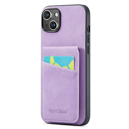 FIERRE SHANN For iPhone 15 Case Card Holder Drop Proof PU Leather+TPU Phone Cover