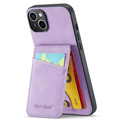 FIERRE SHANN For iPhone 15 Case Card Holder Drop Proof PU Leather+TPU Phone Cover