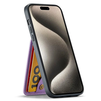 FIERRE SHANN For iPhone 15 Case Card Holder Drop Proof PU Leather+TPU Phone Cover