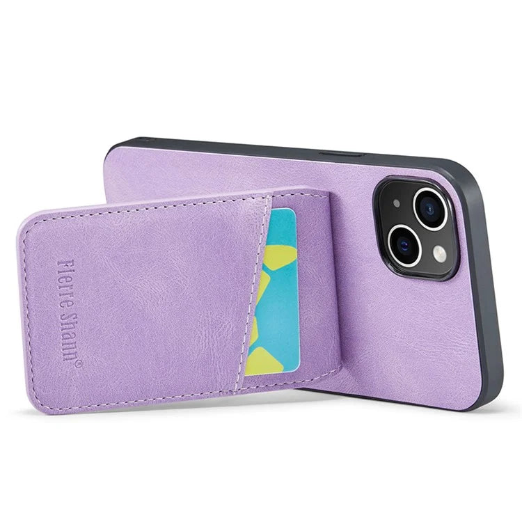 FIERRE SHANN For iPhone 15 Case Card Holder Drop Proof PU Leather+TPU Phone Cover