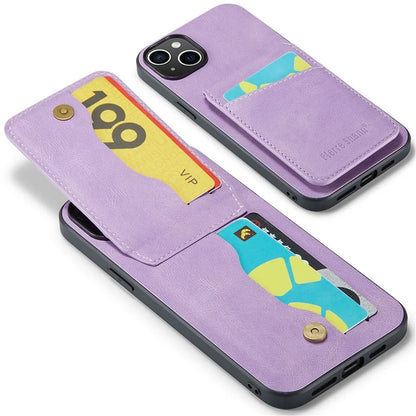 FIERRE SHANN For iPhone 15 Case Card Holder Drop Proof PU Leather+TPU Phone Cover