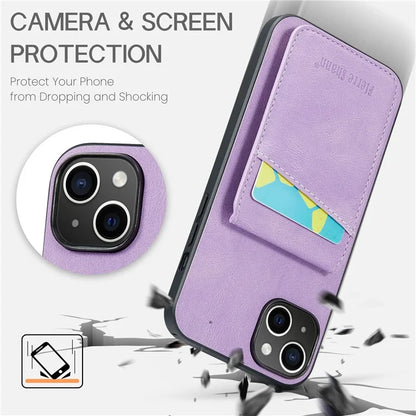 FIERRE SHANN For iPhone 15 Case Card Holder Drop Proof PU Leather+TPU Phone Cover