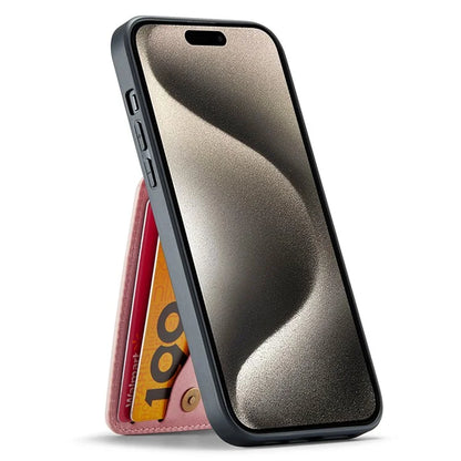 FIERRE SHANN For iPhone 15 Case Card Holder Drop Proof PU Leather+TPU Phone Cover