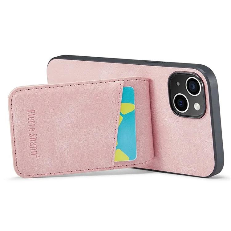 FIERRE SHANN For iPhone 15 Case Card Holder Drop Proof PU Leather+TPU Phone Cover