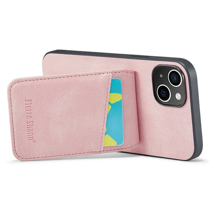 FIERRE SHANN For iPhone 15 Case Card Holder Drop Proof PU Leather+TPU Phone Cover
