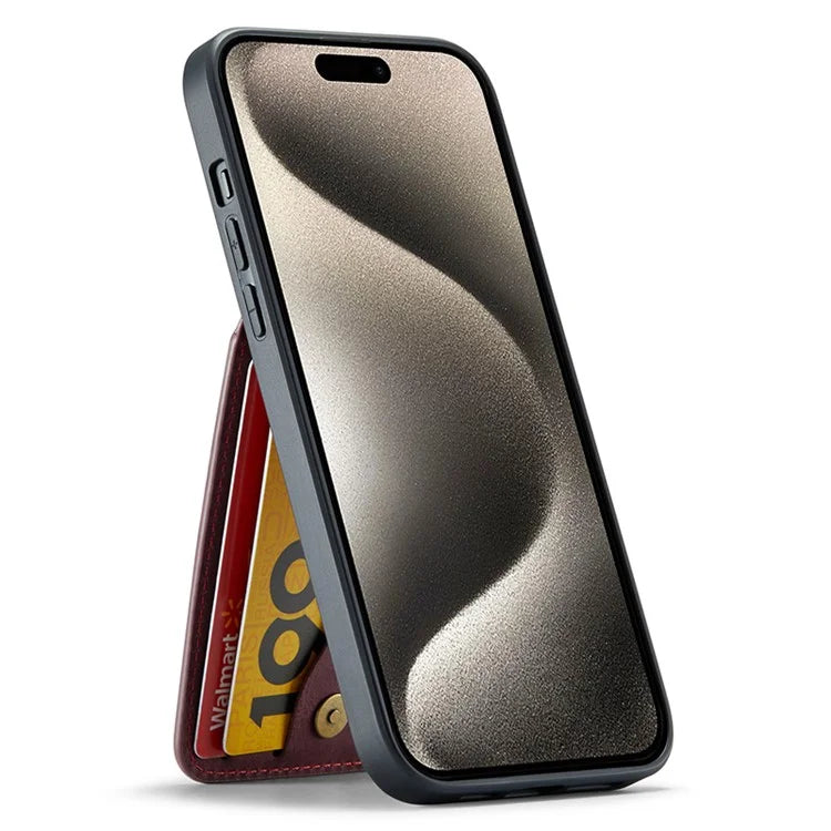 FIERRE SHANN For iPhone 15 Case Card Holder Drop Proof PU Leather+TPU Phone Cover