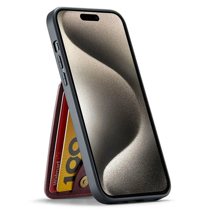 FIERRE SHANN For iPhone 15 Case Card Holder Drop Proof PU Leather+TPU Phone Cover