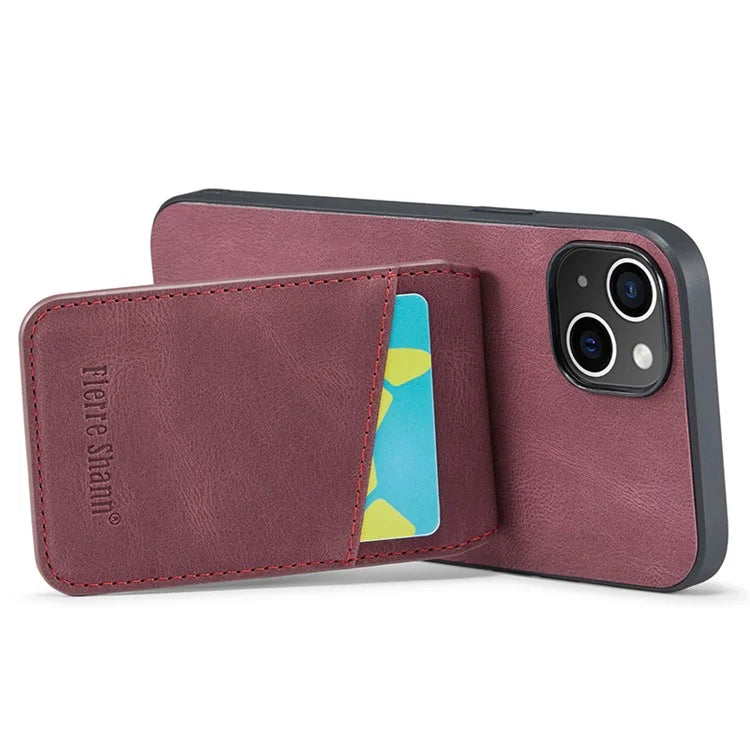FIERRE SHANN For iPhone 15 Case Card Holder Drop Proof PU Leather+TPU Phone Cover