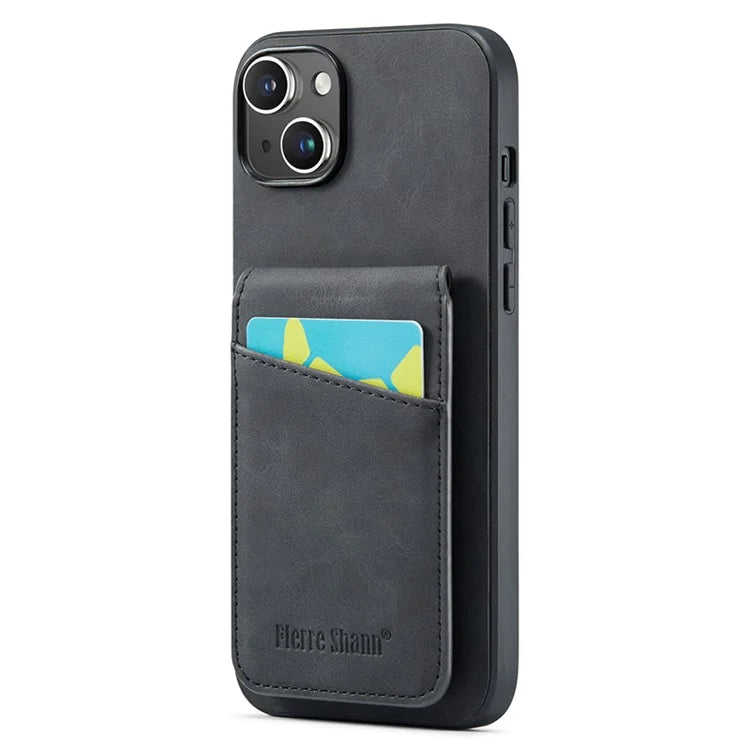 FIERRE SHANN For iPhone 15 Case Card Holder Drop Proof PU Leather+TPU Phone Cover
