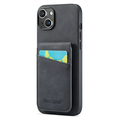 FIERRE SHANN For iPhone 15 Case Card Holder Drop Proof PU Leather+TPU Phone Cover