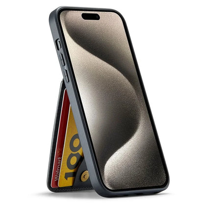 FIERRE SHANN For iPhone 15 Case Card Holder Drop Proof PU Leather+TPU Phone Cover