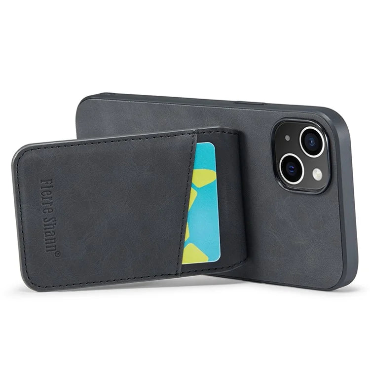 FIERRE SHANN For iPhone 15 Case Card Holder Drop Proof PU Leather+TPU Phone Cover
