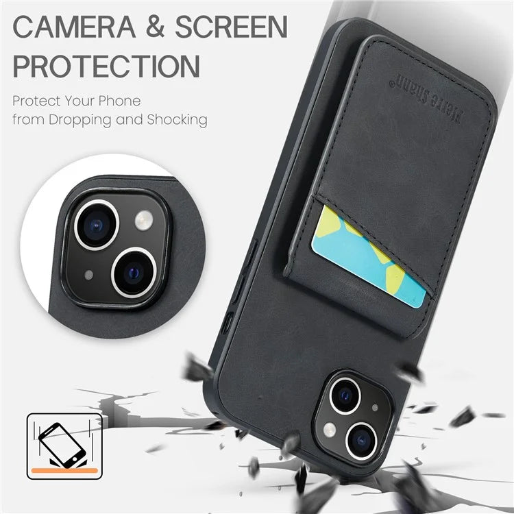 FIERRE SHANN For iPhone 15 Case Card Holder Drop Proof PU Leather+TPU Phone Cover