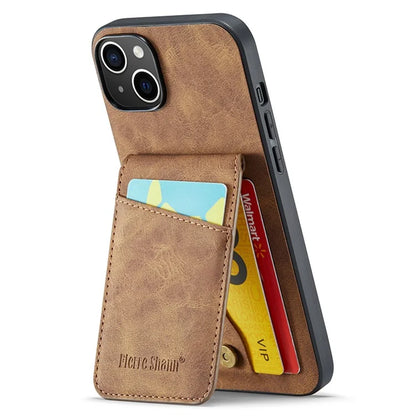 FIERRE SHANN For iPhone 15 Case Card Holder Drop Proof PU Leather+TPU Phone Cover