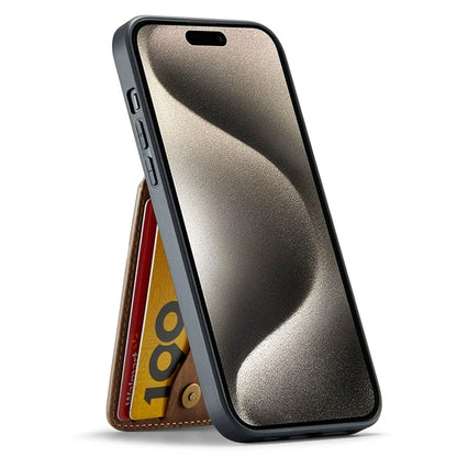 FIERRE SHANN For iPhone 15 Case Card Holder Drop Proof PU Leather+TPU Phone Cover